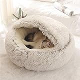 Fashionapple Flauschiges Katzenbett, rund, weiches Plüsch, Höhle mit Kapuze, Katzenbett, für den...