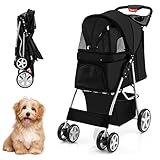 COSTWAY Hundewagen Haustiere Buggy bis 15kg, Hundebuggy mit Netzfenstern & Getränkehalter &...