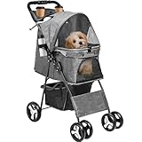 YITAHOME Hundewagen Katzenwagen mit Aufbewahrungskorb, 4 Rädern, Faltbarer Hundebuggy, Tragbarer...