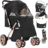 YITAHOME Hundewagen Hundebuggy Bis 20kg, mit Aufbewahrungskorb, 4 Rädern, Faltbarer Katzenwagen,...